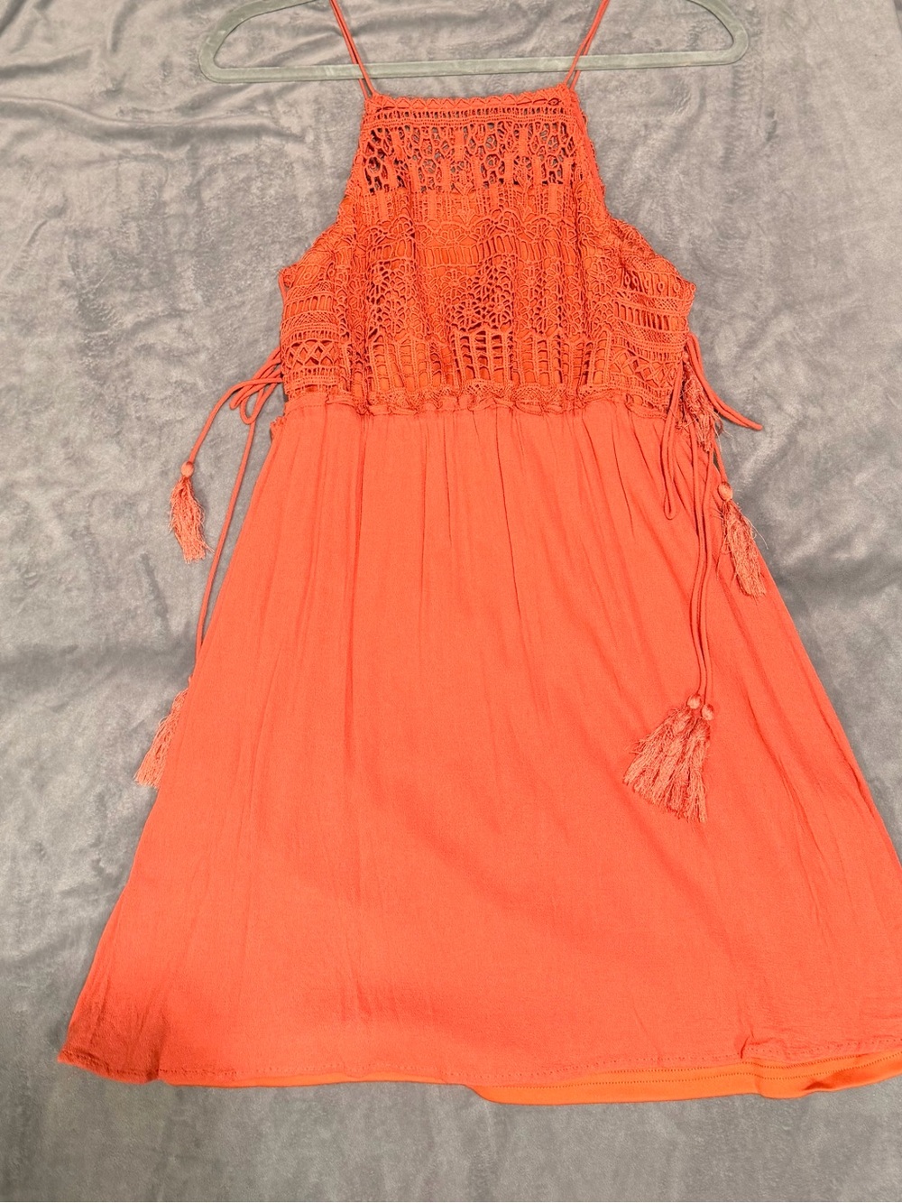 Flying Tomato Crochet Bodice Sundress in Coral Orange -Size S